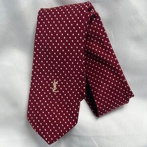 Yves Saint Laurent Burgundy Silk Tie with Cream Dot Pattern